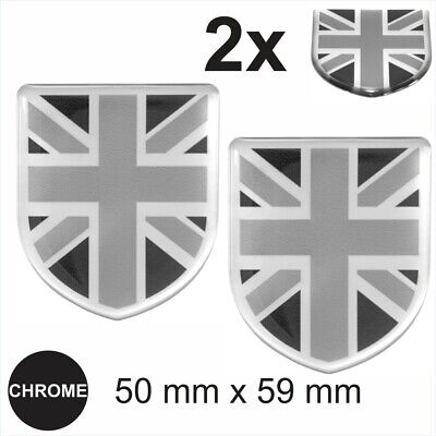 2x Chrome GB Black Union Jack flag UK 3D Domed Gel STICKER Resin Decal Badge