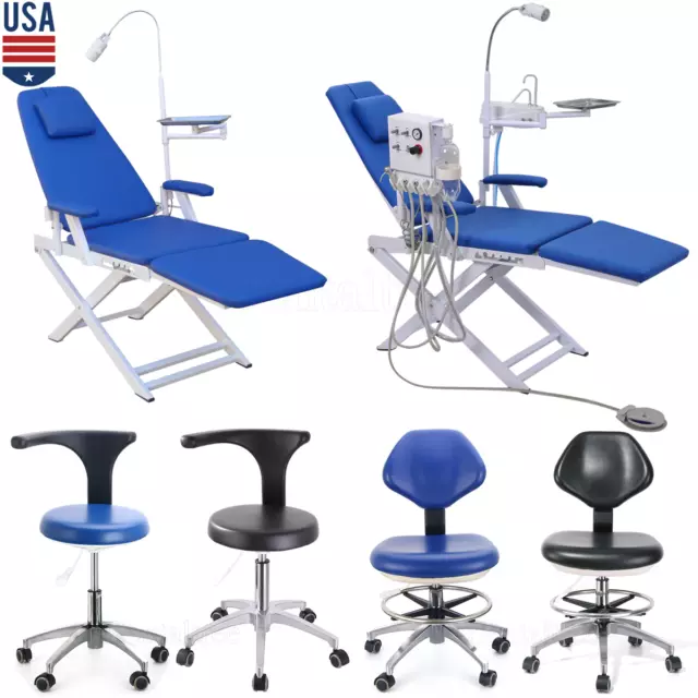 Dental Portable Folding Mobile Chair LED Light/Air Turbine Unit/Doctor Stool USA