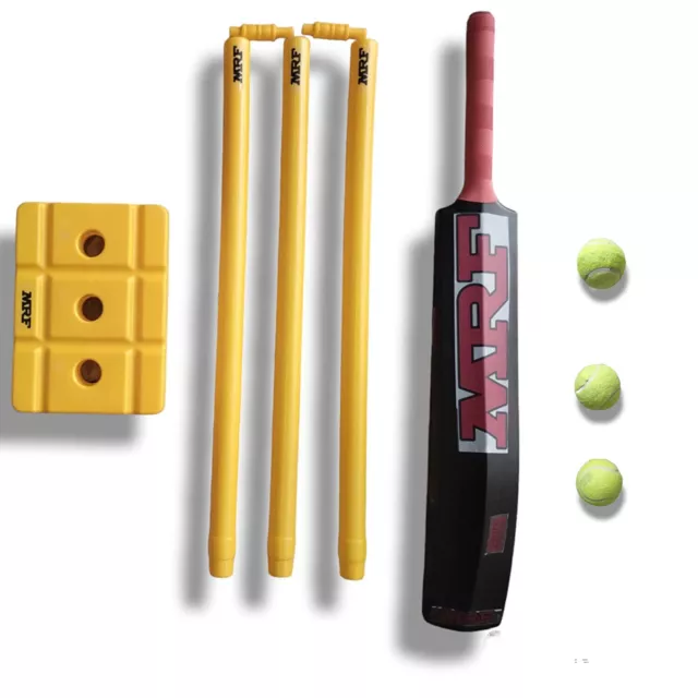 MRF Kashmir Willow Cricket Bat, Stumps Sets, 3 Tennis Soft Balls Cricket Kit