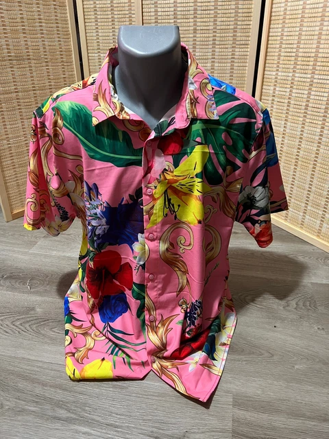 Good Vibes Floral Hawaiian Button Up Down Shirt 100% Polyester XL PINK (H324)