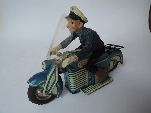GAMA 126 Seltenes blaues Motorrad "POLIZEI" unbespielt, unbeschädigt mit Sirenen