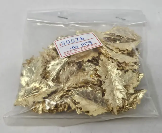 100 pcs Gold Tone Metal Small Leaf Stampings Leaves Dimensional Craft Jewelry