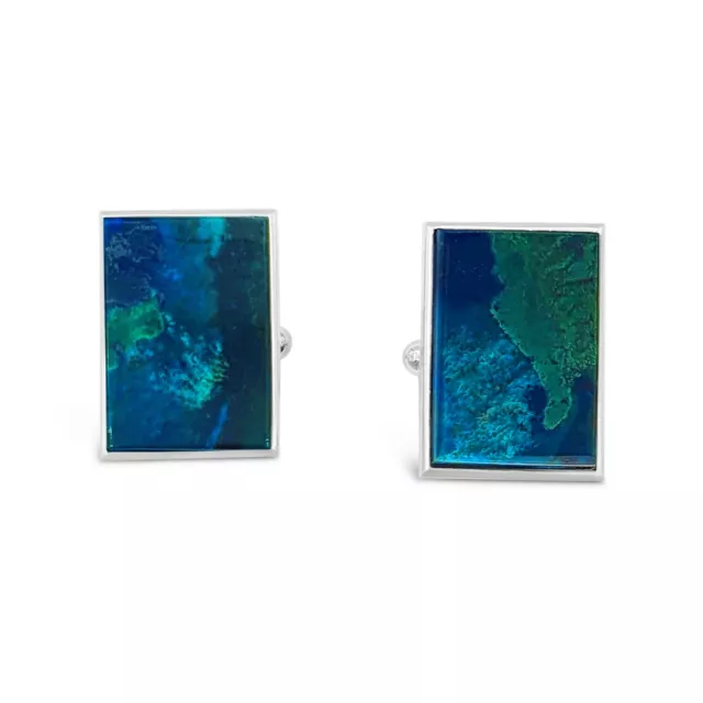 Sterling Silver Blue Green King Solomon Eilat Stone Rectangle Cufflinks