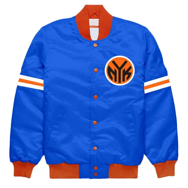 NBA New York Knicks Vintage Blue Satin College Baseball Bomber Varsity Jacket