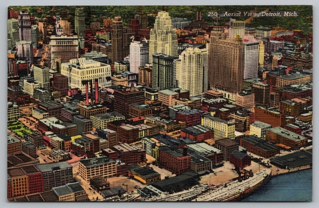 Aerial View Detroit MI Postcard