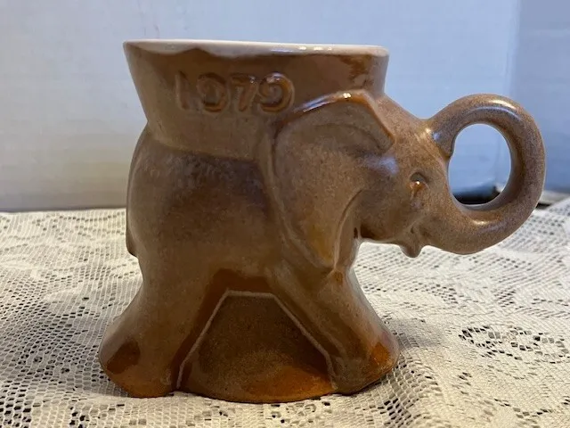 Vintage 1979 Frankoma Mug Brown Elephant GOP Republican Political Pottery Cup