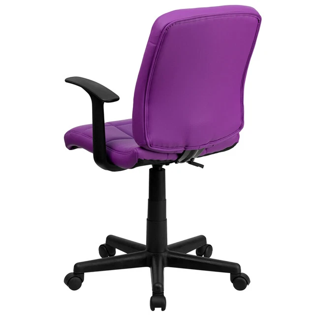 Mid-Back Purple Quilted Vinyl Swivel Task Office Chair With Arms