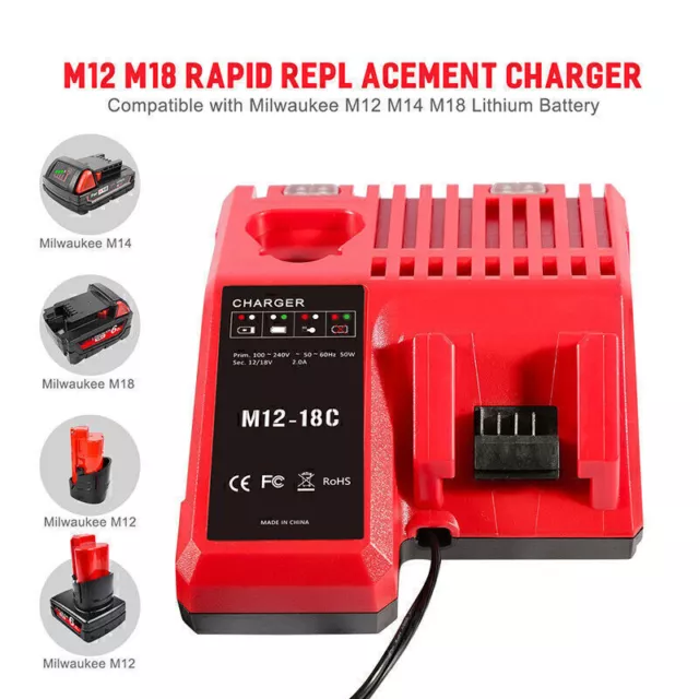 12V-18V Rapid Dual Charger for Milwaukee M12-18C M18 Battery 48-11-1850 Li-Ion 3