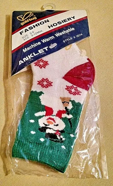 Goldbug Socks Vintage Christmas Nos 1986 Anklet Sz 3-4 Age 3-12 Mos Snowman.