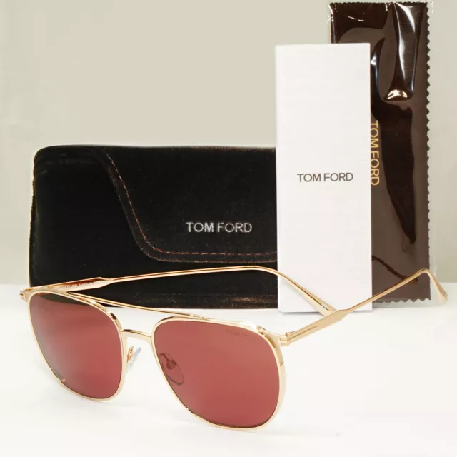 Tom Ford Gold Maroon occhiali da sole rossi metallo quadrati da uomo Pilot Kip TF 692 28S