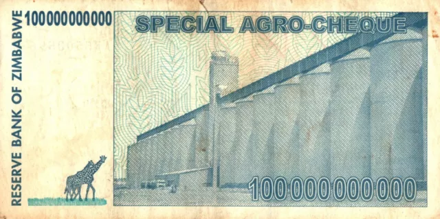 5 Zimbabwe 100 Billion Special Agro Cheque banknote 2008, P-64 USED COA 2