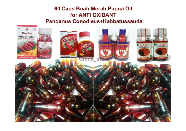 60 Caps Buah Merah Papua Oil for ANTI OXIDANT Pandanus Conodieus+Habbatussauda