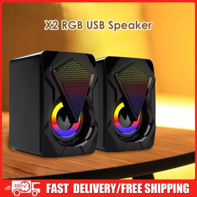 X2 USB Powered Computer Speakers 3Wx2 Multimedia Bass Speakers with RGB Light