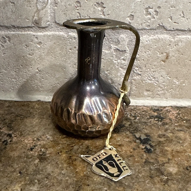 Vintage Israel Mini Copper Hammered Ora Pitchers 3" with Tax Stickers Attached