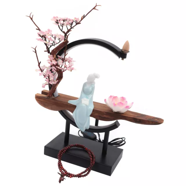 Handcraft Incense Waterfall Burner Backflow Smoke Censer Holder with LED Light