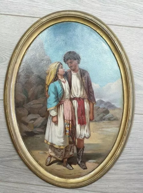 Very Fine Antique Oil Painting of Lovers - 19th Century.