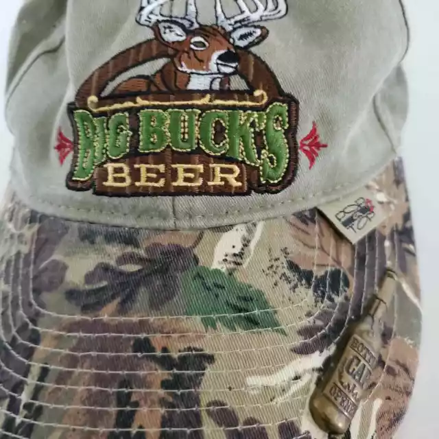 Big Bucks Beer Hat Green Camo Hunting Strap Back Bottle Opener Pop A Top Cap 3