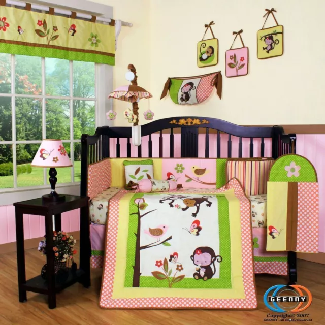 12PCS Bumperless  Monkey Baby Nursery Crib Bedding Sets
