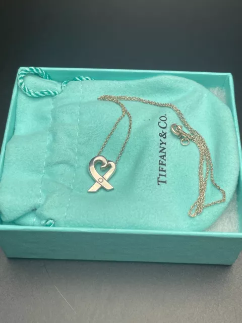 TIFFANY&CO. Silver 925 Loving Heart Diamond Pendant Necklace