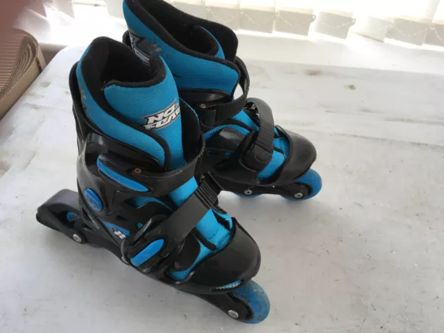 NO FEAR ADJUSTABLE INLINE ROLLER SKATES,SIZE J12 to J13 UK,2 STRAP ,PADDED,CLEAN