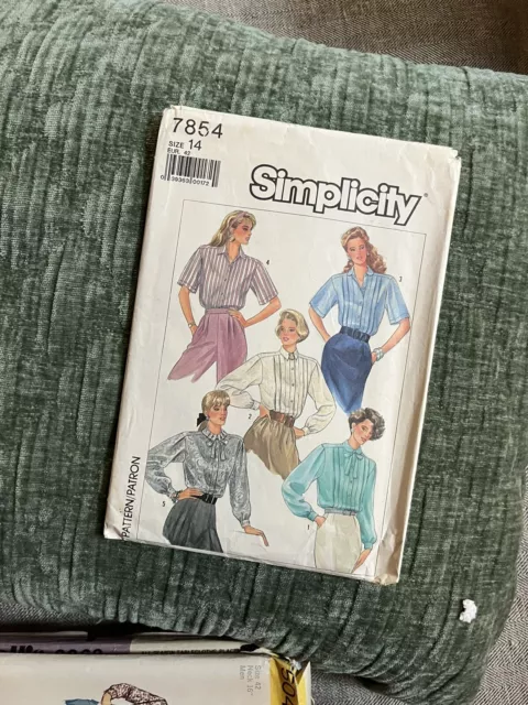 Blusa/camisa para mujer Simplicity 7854 talla 14 1986