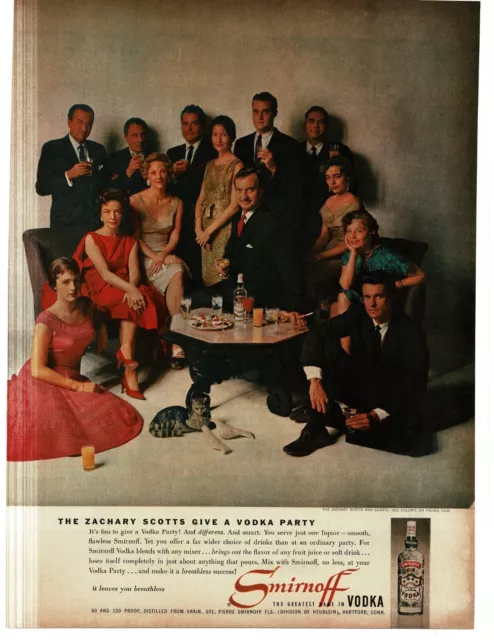1959 Smirnoff Vodka Zachary Scott movie actor with family & friends Print Ad