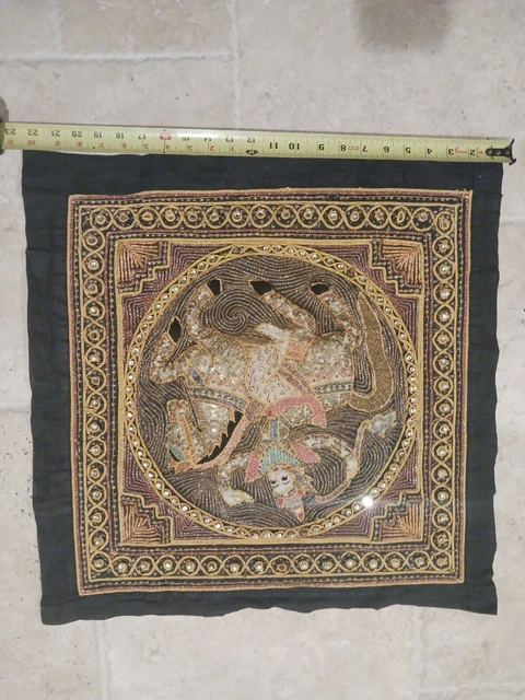 Vintage Kalaga Tapestry Burmese Horse Rider with Bow Embroidered