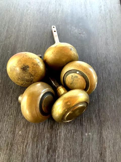 Lot of 5 Vintage Brass Antique Door Knobs