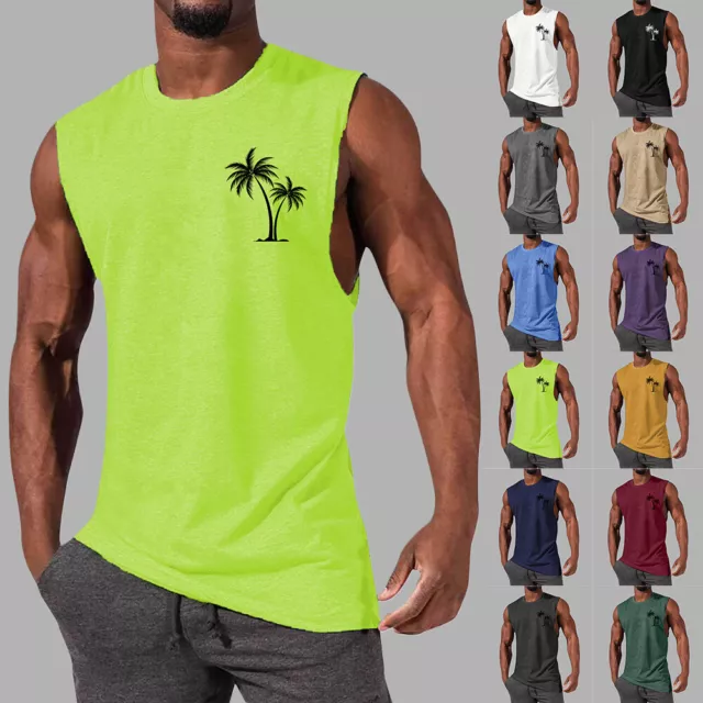 Mens Floral Vest Tank Tops Muscle Sport Gym Fitness Training Bodybuilding TShirt