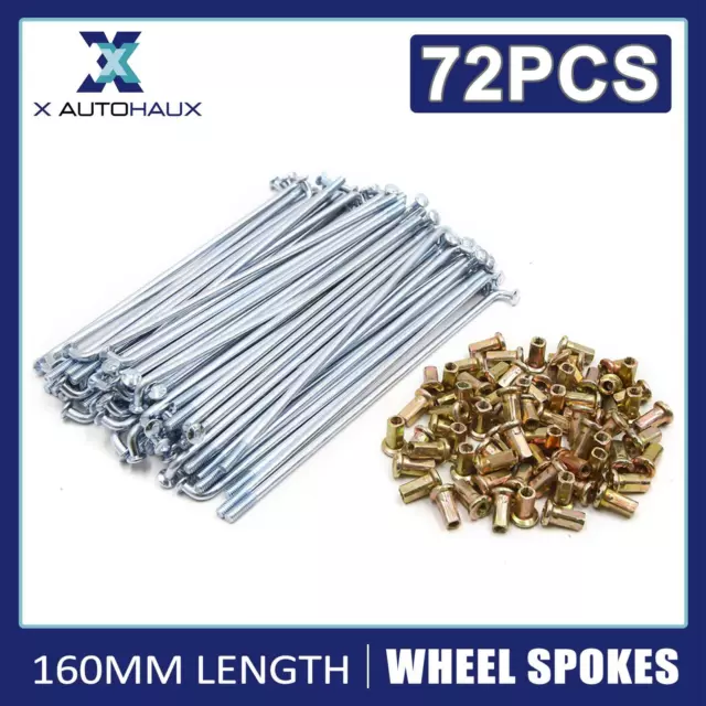 72pcs Silver Tone 4mm Thread Dia 160mm Length Motorcycle Wheel Spokes w Nipples