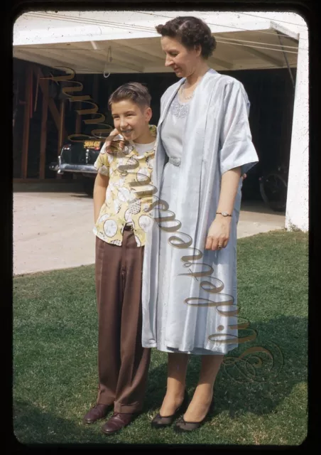 Boy Woman Car Fashion 35mm Slide 1950s Red Border Kodachrome