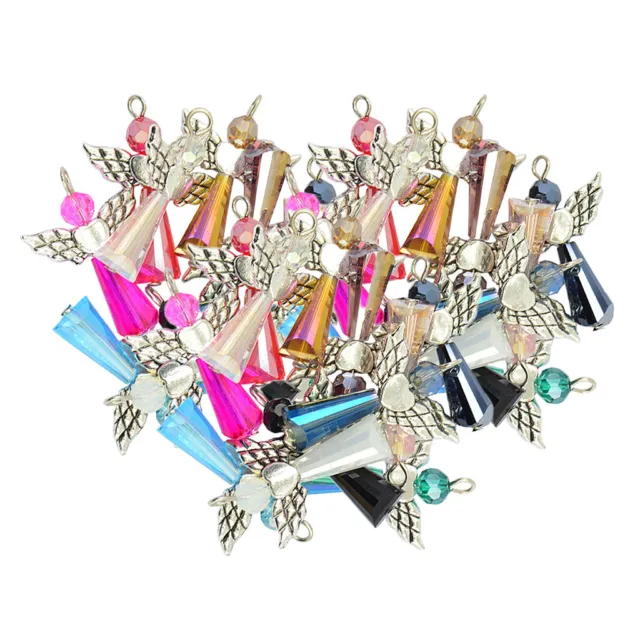 36Pcs Angel Wing Charms Pendants Glass Metal For DIY Jewelry Making