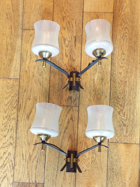 Paire Applique Lampe Moderniste Design 50 60 Vintage Dlg Lunel Arlus