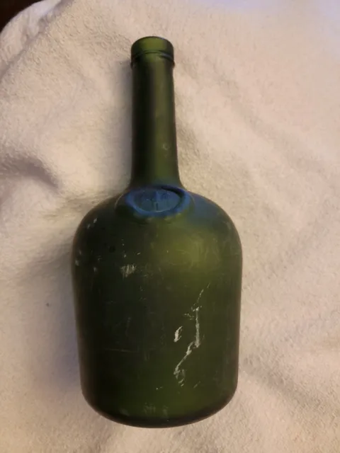 9" Hand-Blown Dark Green Thick Glass Wine Bottle- Antique Vintage Style