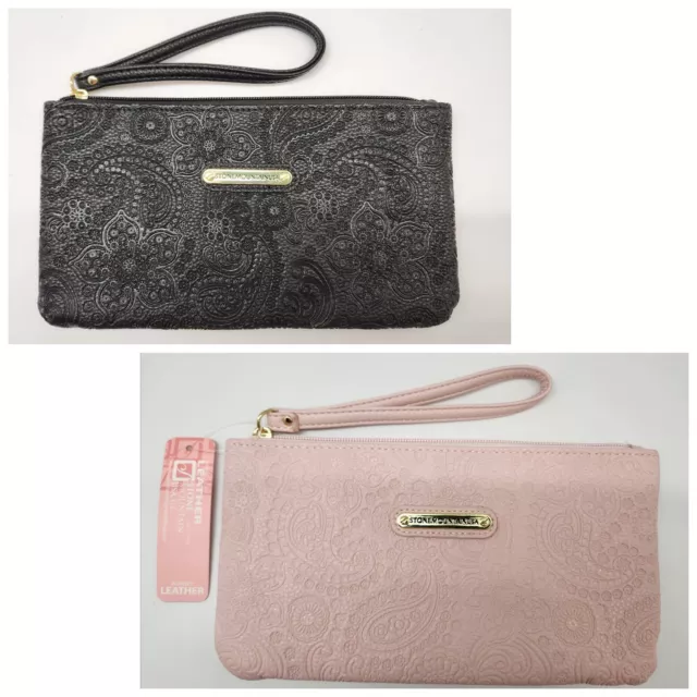 STONE MOUNTAIN Paisley Embossed Bonded Leather Wristlet YOU PICK Black or Pink