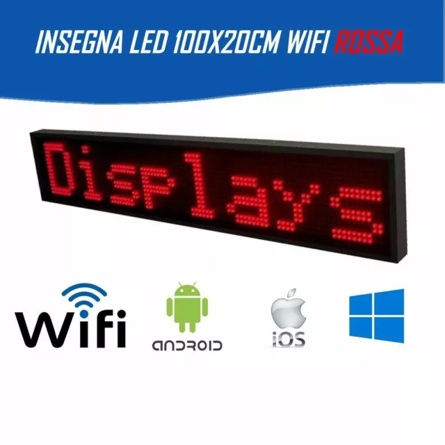 Enseigne Panneau Wifi Lumineuse Coulissante LED Programmable 100x20cm Rouge