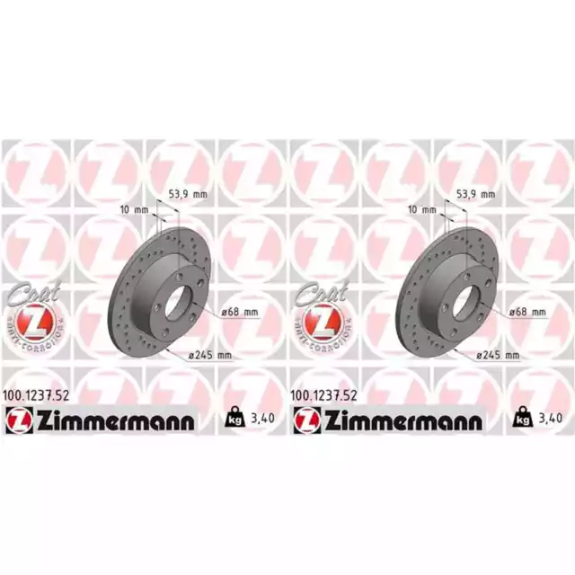 2x ZIMMERMANN Sport Disques de Frein 245mm Perforé Arrière Convient pour Audi A6