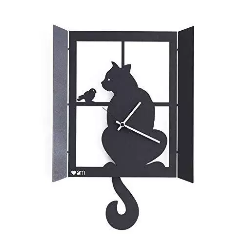 Arti & Mestieri Gatto alla Finestra - Orologio da Parete con Pendolo (C8A)