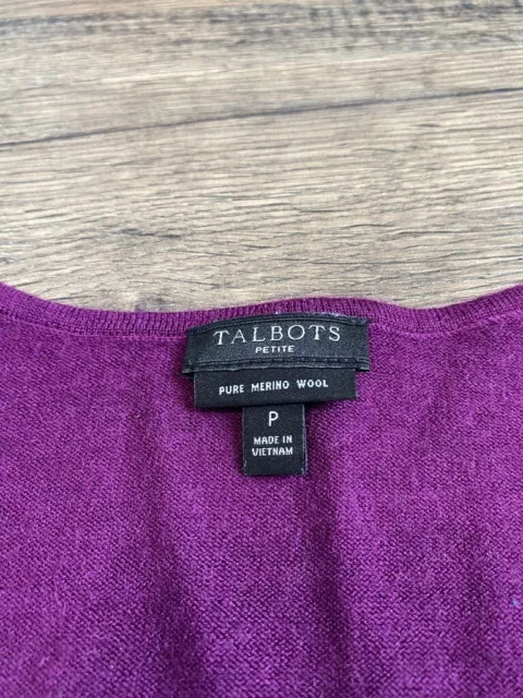 EUC WOMENS TALBOTS petite pure merino wool purple sweater 4 button cuff ...