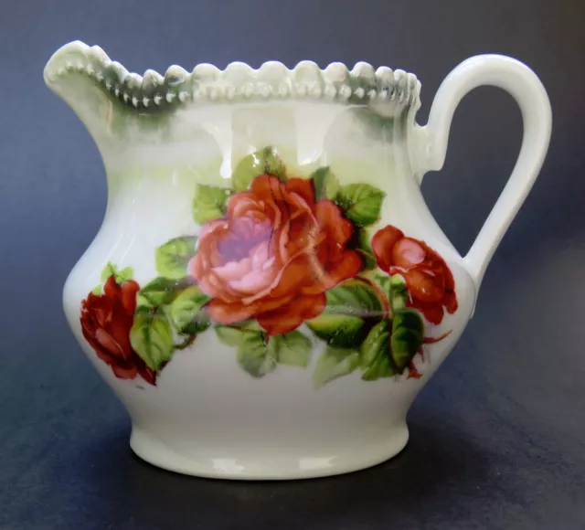Antique PK Silesia Porcelain Creamer Dark Red Roses