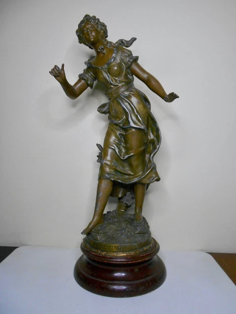 Statue Décorative En Régule Vintage Années 30 - Femme Et Rayon De Soleil - Objet De Vitrine - Occasion - France