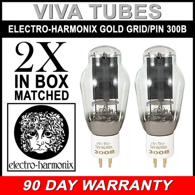 New Ip & Gm Factory Matched Pair (2) Electro-Harmonix 300B Gold Grid & Pin Tubes