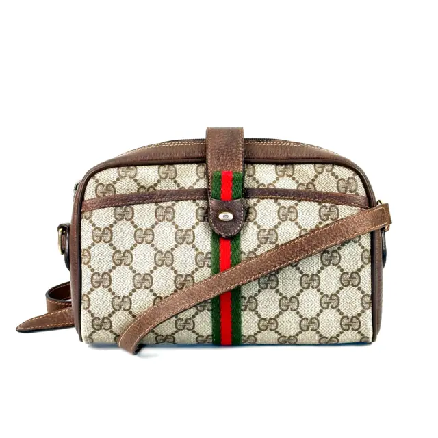 GUCCI Shoulder Bag Sherry Line GG Purse PVC Leather Vintage Auth