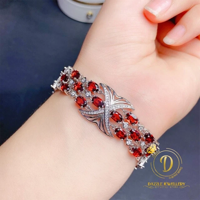 Natural Garnet Gemstone 925 Sterling Silver Bracelet Jewelry For Women Gift