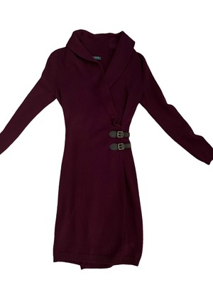 Lauren Ralph Lauren Women Size S  LRL Burgundy Sweater Dress Knit Double Buckle