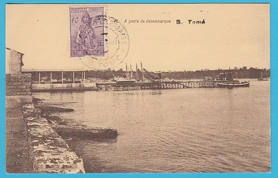 D. Sao Tome Harbor - Ships Postcard 1937