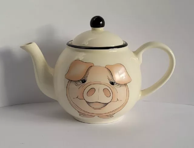 Arthur Wood Back to Front Ceramic Pig Sow Design White One Pint Globe Teapot