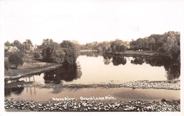 Grand Ledge Michigan~Grand River~House~Bridge~1952 Real Photo Postcard~RPPC
