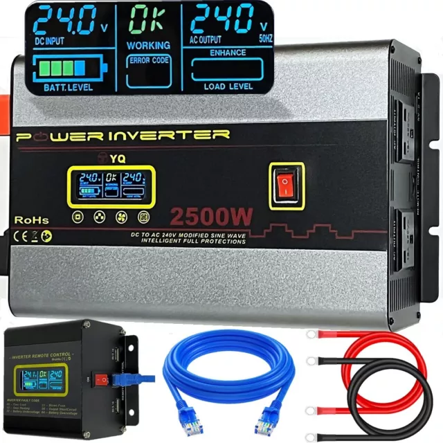 YQ Power Inverter 24V/12V à 240V 2500W/5000W LCD téléconvertisseur camion camion