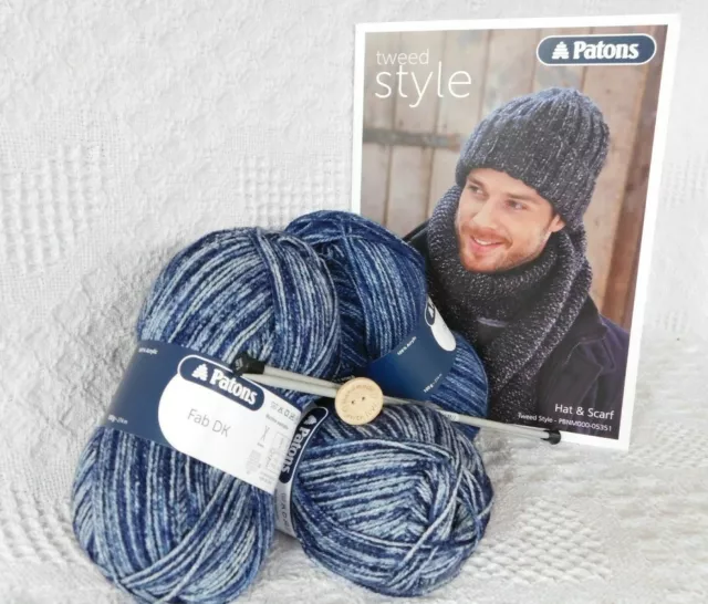 KNITTING KIT Knit your Own Scarf - wool needles Pattern MENS Great GIFT idea